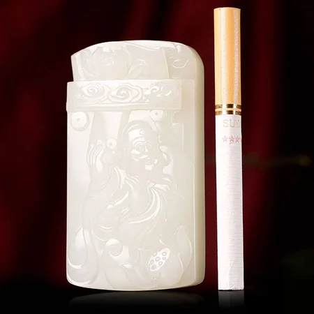 White Hetian Jade Plaque: Caishen, God of Wealth, 121.6 g