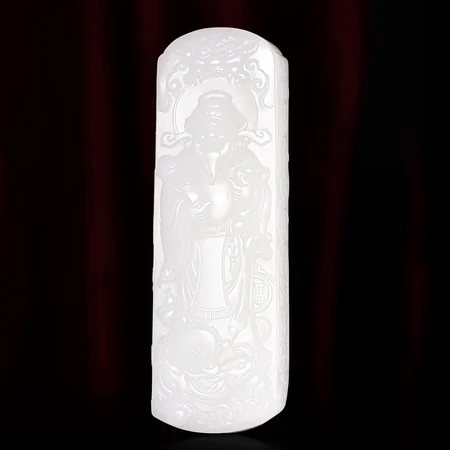 White Hetian Jade Plaque: Caishen Riding a Dragon, 164.2 g