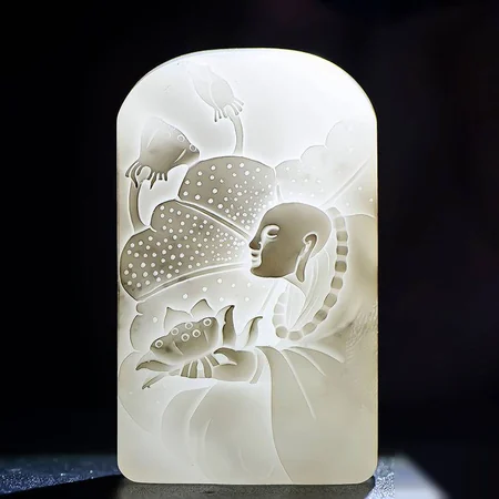White Hetian Jade Plaque: Contemplation and Awakening, 34 g