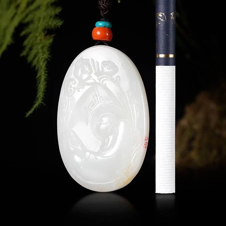 White Hetian Jade Plaque: Contemplation and Awakening, 42 g