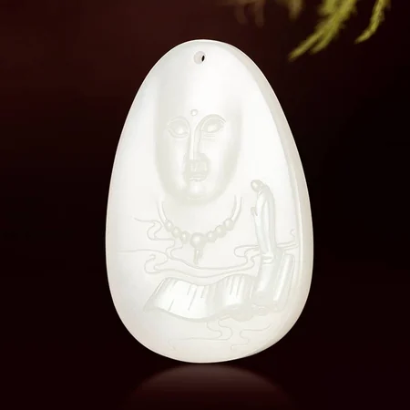 White Hetian Jade Plaque: Contemplation and Awakening, 24.4 g