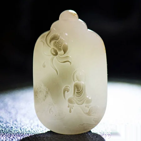 White Hetian Jade Plaque: Contemplation Beneath the Lotus, 39 g