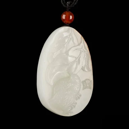 White Hetian Jade Plaque: Double Good Fortune, 57.4 g