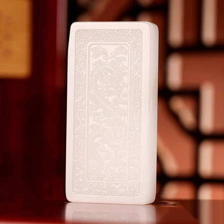 White Hetian Jade Plaque: Dragon Bringing Good Fortune, 81.3 g