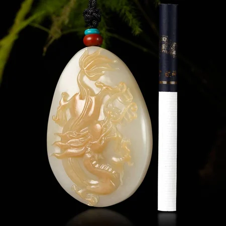 White Hetian Jade Plaque: Dragon in Flight, 80.8 g