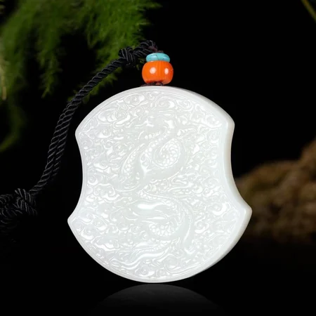 White Hetian Jade Plaque: Dragon Roaming the World, 46.9 g