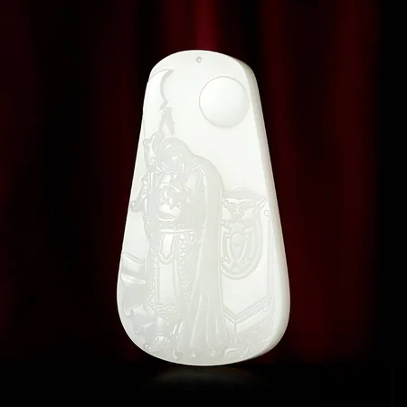 White Hetian Jade Plaque: Guan Gong, Loyalty and Honour, 62.6 g