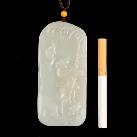 White Hetian Jade Plaque: Fisherman's Good Fortune, 135.5 g