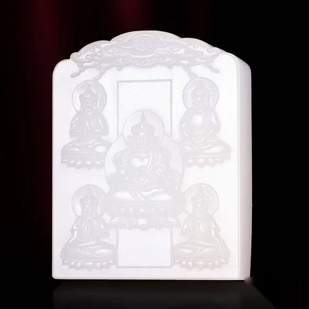 White Hetian Jade Plaque: Five Tathagata Buddhas