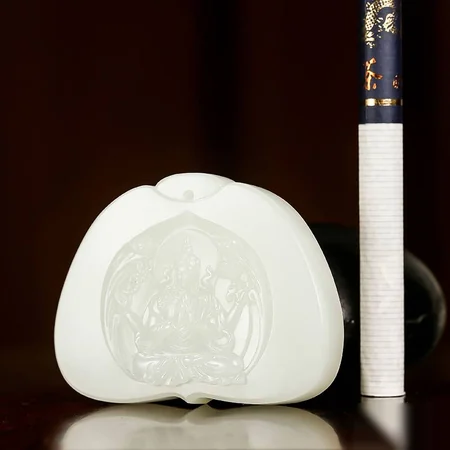 White Hetian Jade Plaque: Four-Armed Avalokiteshvara