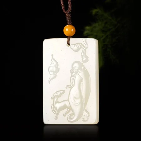 White Hetian Jade Plaque: Fu Lu Shou, 22 g