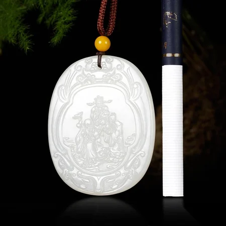 White Hetian Jade Plaque: Fu Lu Shou, 26.5 g