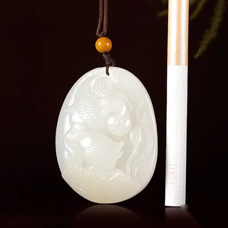White Hetian Jade Plaque: Geese Among Lotus Flowers, 46 g