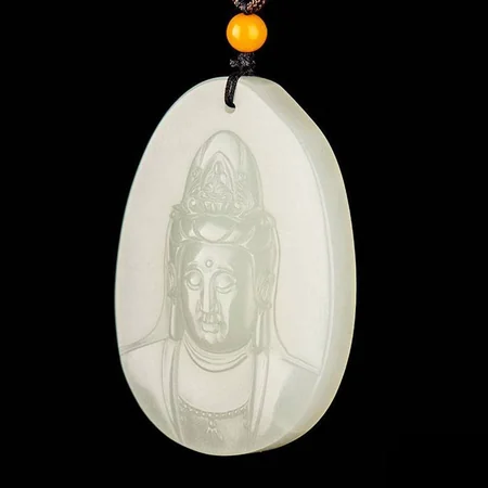 White Hetian Jade Plaque: Guanyin