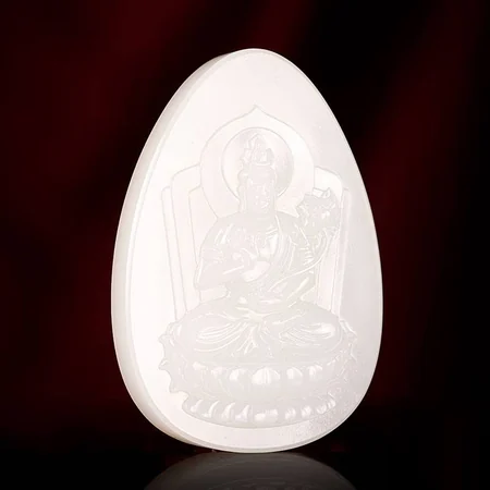 White Hetian Jade Plaque: Guanyin, 60.7 g