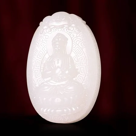 White Hetian Jade Plaque: Guanyin, 45 g