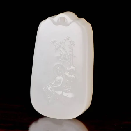 White Hetian Jade Plaque: Guanyin at Ease, 27.3 g