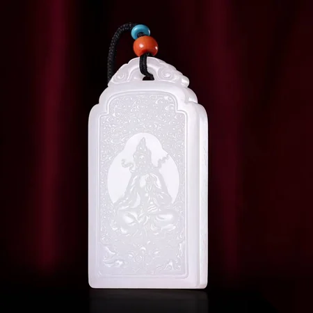 White Hetian Jade Plaque: Guanyin at Ease, 72.5 g