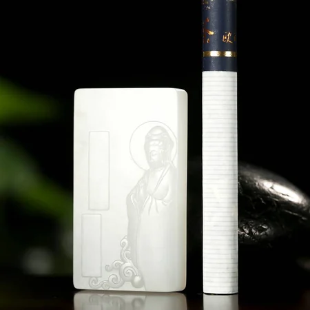 White Hetian Jade Plaque: Guanyin Bodhisattva, 21.2 g