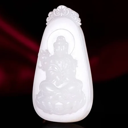 White Hetian Jade Plaque: Guanyin Holding a Lotus, 35 g