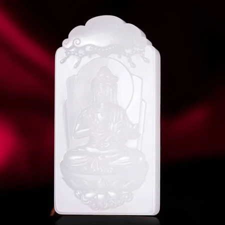 White Hetian Jade Plaque: Guanyin Holding a Lotus, 23.7 g