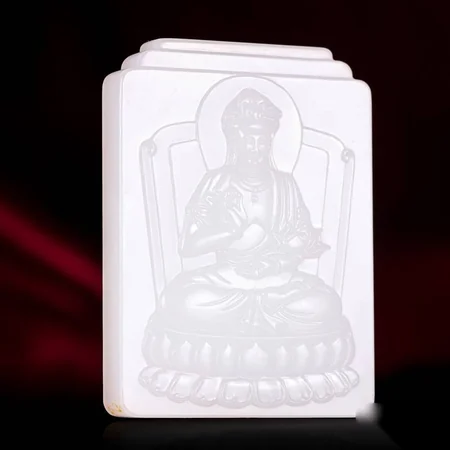 White Hetian Jade Plaque: Guanyin Holding a Lotus, 50 g