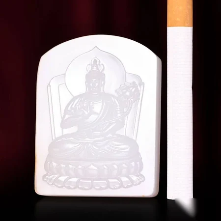 White Hetian Jade Plaque: Guanyin Holding a Lotus, 52.4 g