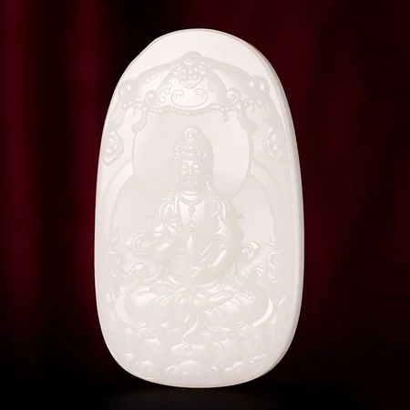 White Hetian Jade Plaque: Guanyin Holding a Vase, 147.1 g