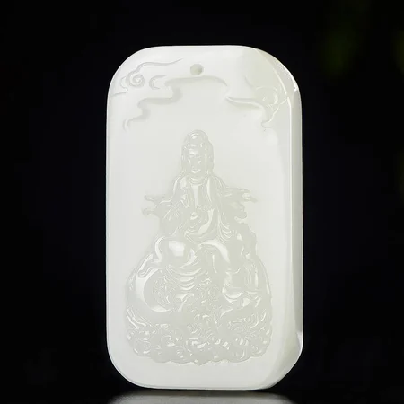 White Hetian Jade Plaque: Guanyin Riding a Dragon, 82 g