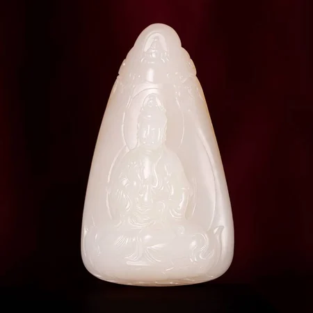 White Hetian Jade Plaque: Guanyin with a Purification Vase, 41.5 g