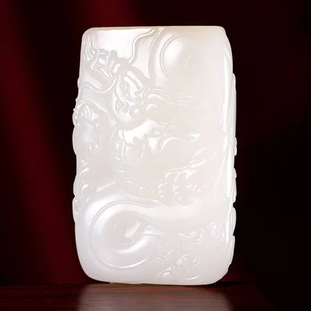 White Hetian Jade Plaque: Guardian Dragon, 47 g