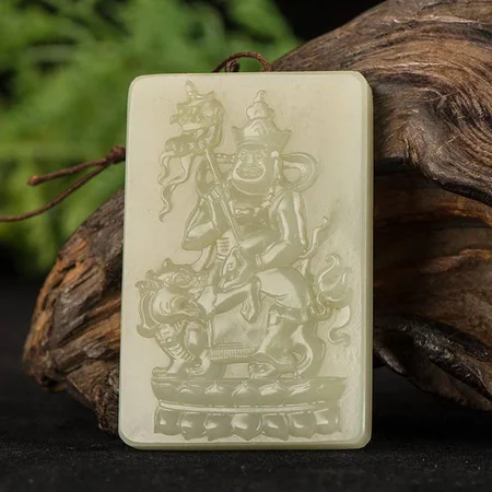 White Hetian Jade Plaque: Heavenly King of Wealth, 53.8 g