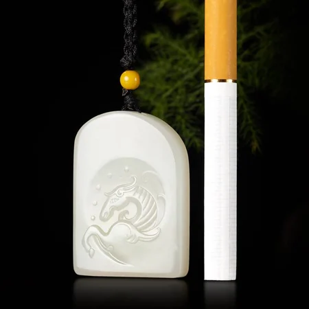 White Hetian Jade Plaque: Horse, a Wish for Success, 25.2 g