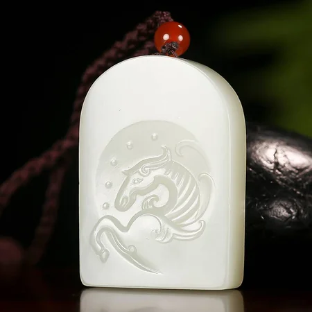 White Hetian Jade Plaque: Horse, a Wish for Success, 32.8 g