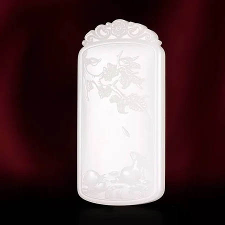 White Hetian Jade Plaque: Jade Rabbit and Osmanthus, 27.3 g