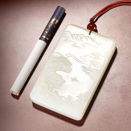 White Hetian Jade Plaque: Jiangnan Landscape, 99 g