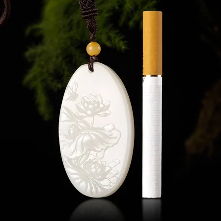 White Hetian Jade Plaque: Lotus and Butterflies, 29 g