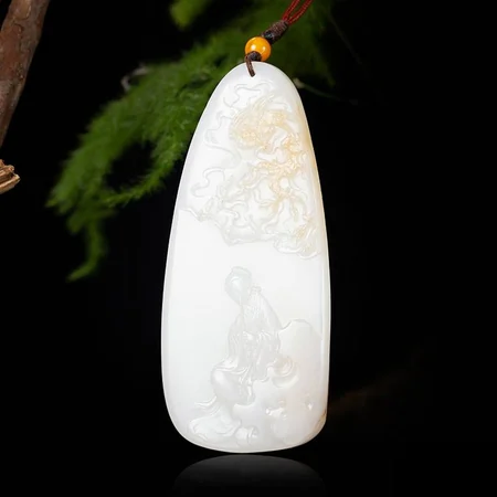 White Hetian Jade Plaque: Kindred Spirits, 75.8 g
