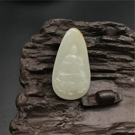 White Hetian Jade Plaque: Ksitigarbha Bodhisattva, 31.2 g