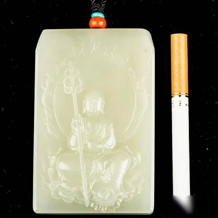 White Hetian Jade Plaque: Ksitigarbha, Dizang, 168 g