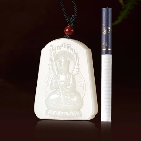 White Hetian Jade Plaque: Ksitigarbha, Dizang, 134 g