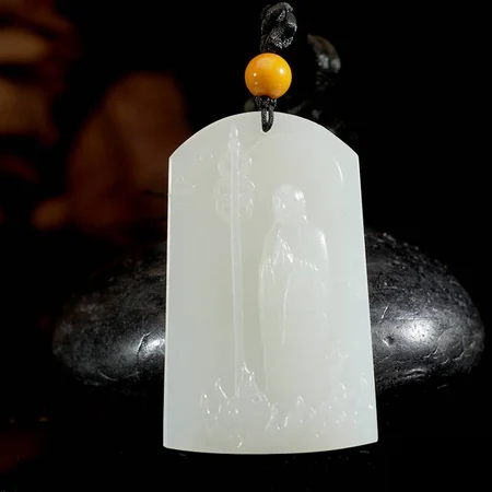 White Hetian Jade Plaque: Ksitigarbha, Dizang, 15.4 g