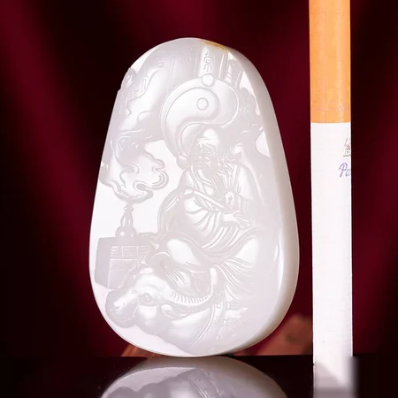 White Hetian Jade Plaque: Laozi Leaving the Pass, 72.4 g