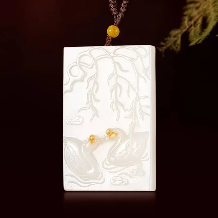 White Hetian Jade Plaque: Lasting Affection, 79.3 g