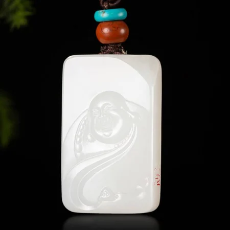 White Hetian Jade Plaque: Laughing Buddha, 11 g
