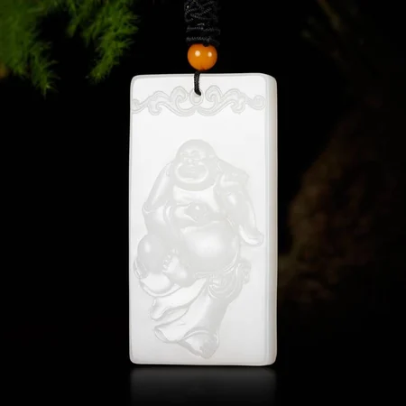 White Hetian Jade Plaque: Laughing Buddha, 44.5 g
