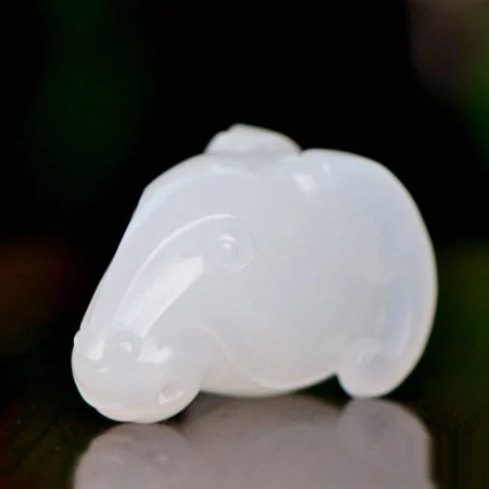 White Hetian Jade Plaque: Leading Ram, 7.2 g