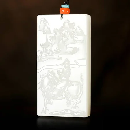 White Hetian Jade Plaque: Li Bai on a Spring Outing, 118 g