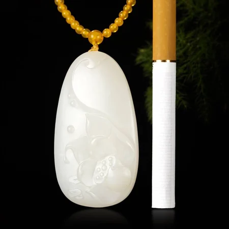 White Hetian Jade Plaque: Lotus, 27 g