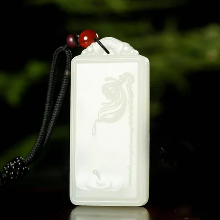 White Hetian Jade Plaque: Lotus, 42.6 g